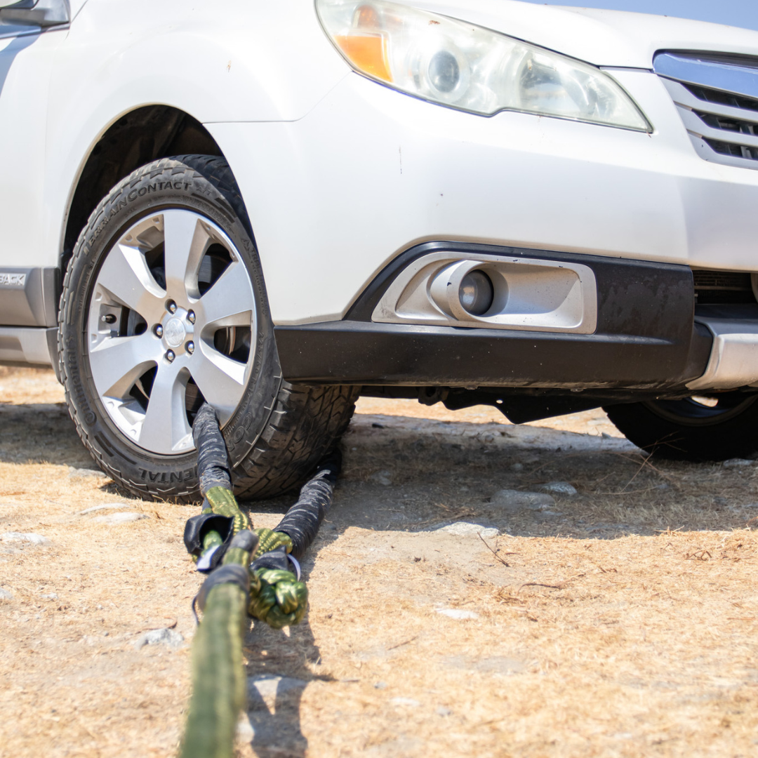 Subaru Outback front tire recovery using Subaru Recovery Kit from SandyCats Kinetic-X Recovery Gear