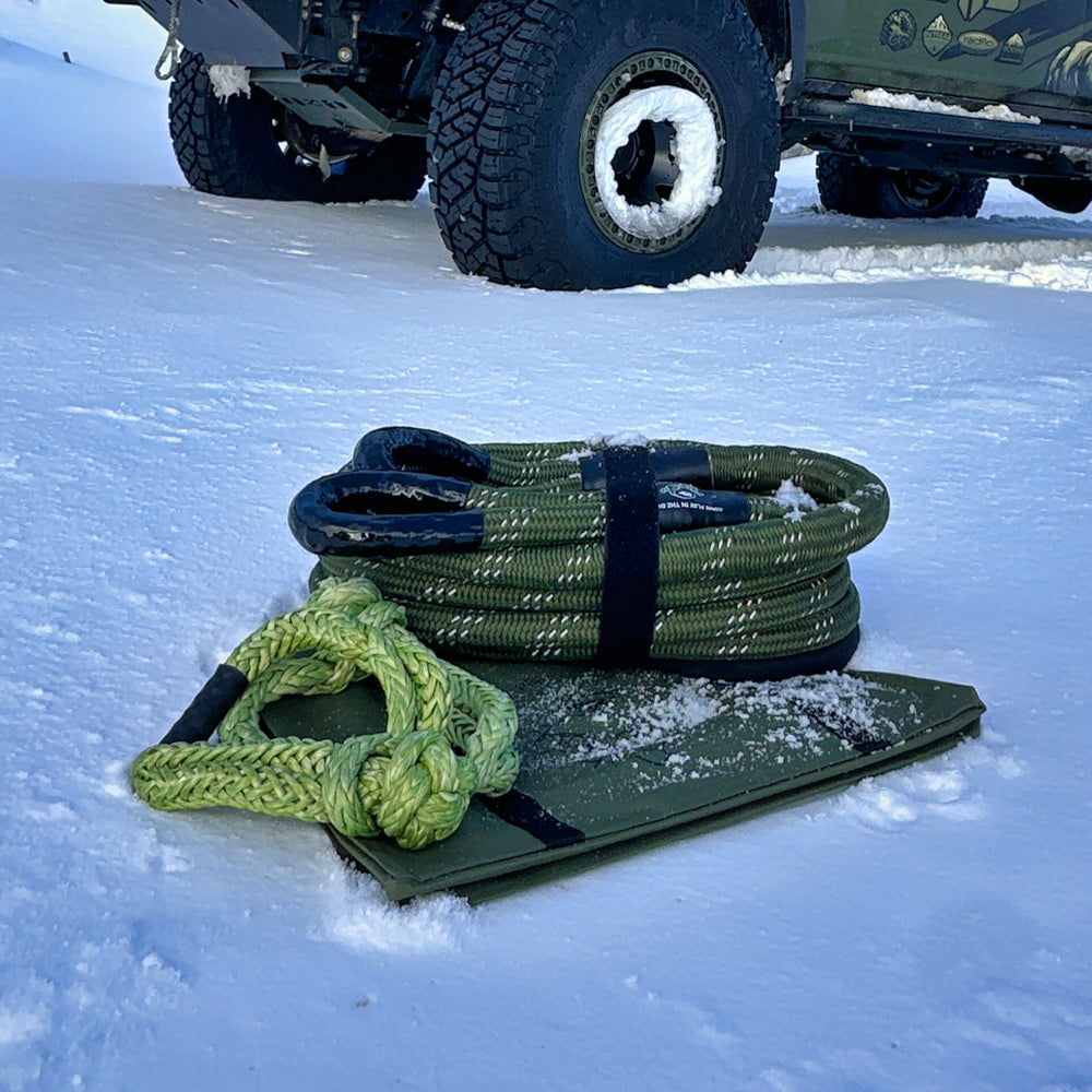 Kinetic-X Standard Recovery Kit, kinetic rope with soft shackles package in the snow