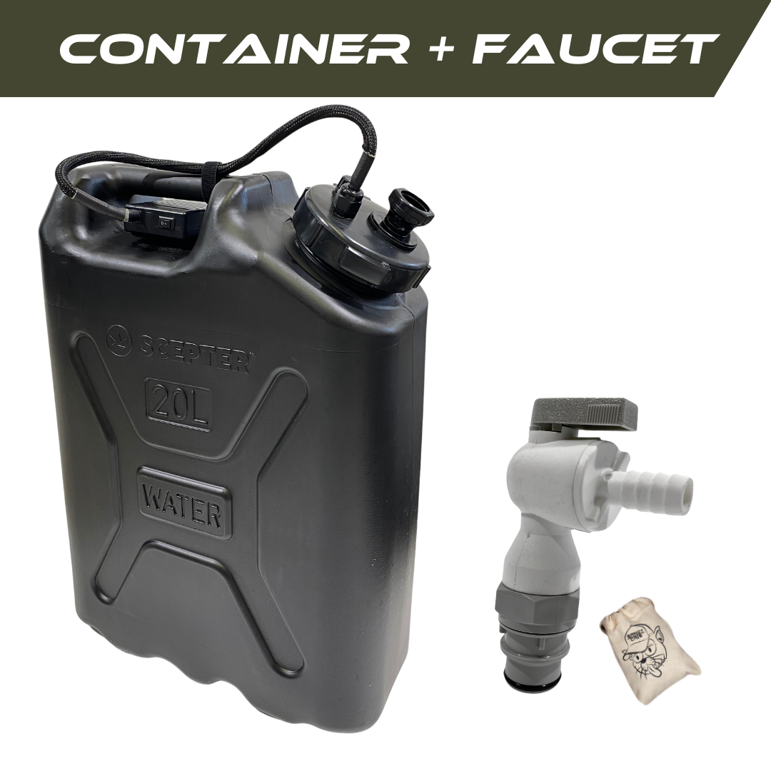 Trailwash frontier faucet black with container