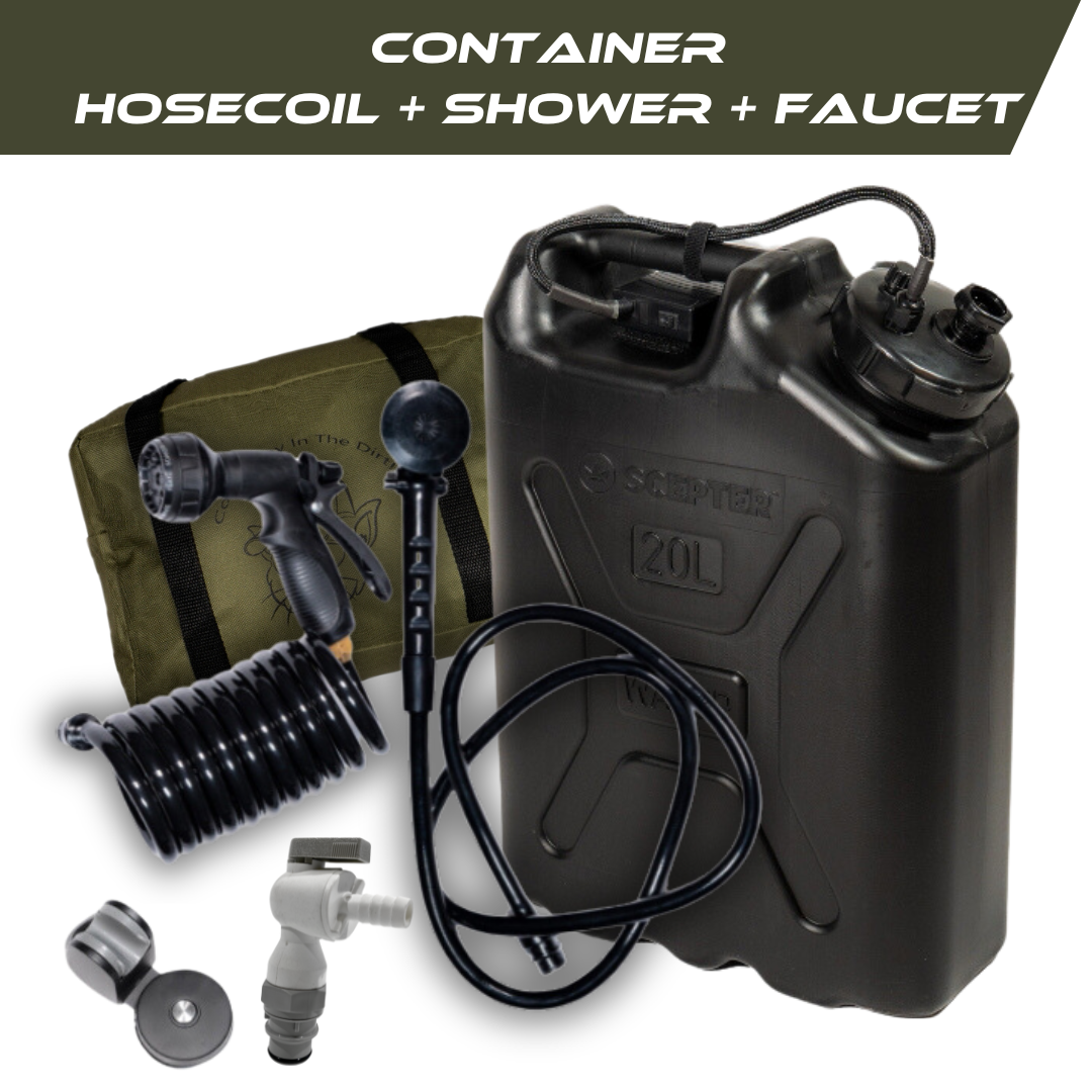 Trailwash with black container hose shower and faucet