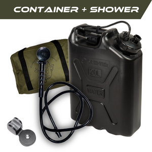 Trailwash Wild Shower portable shower system with black scepter container