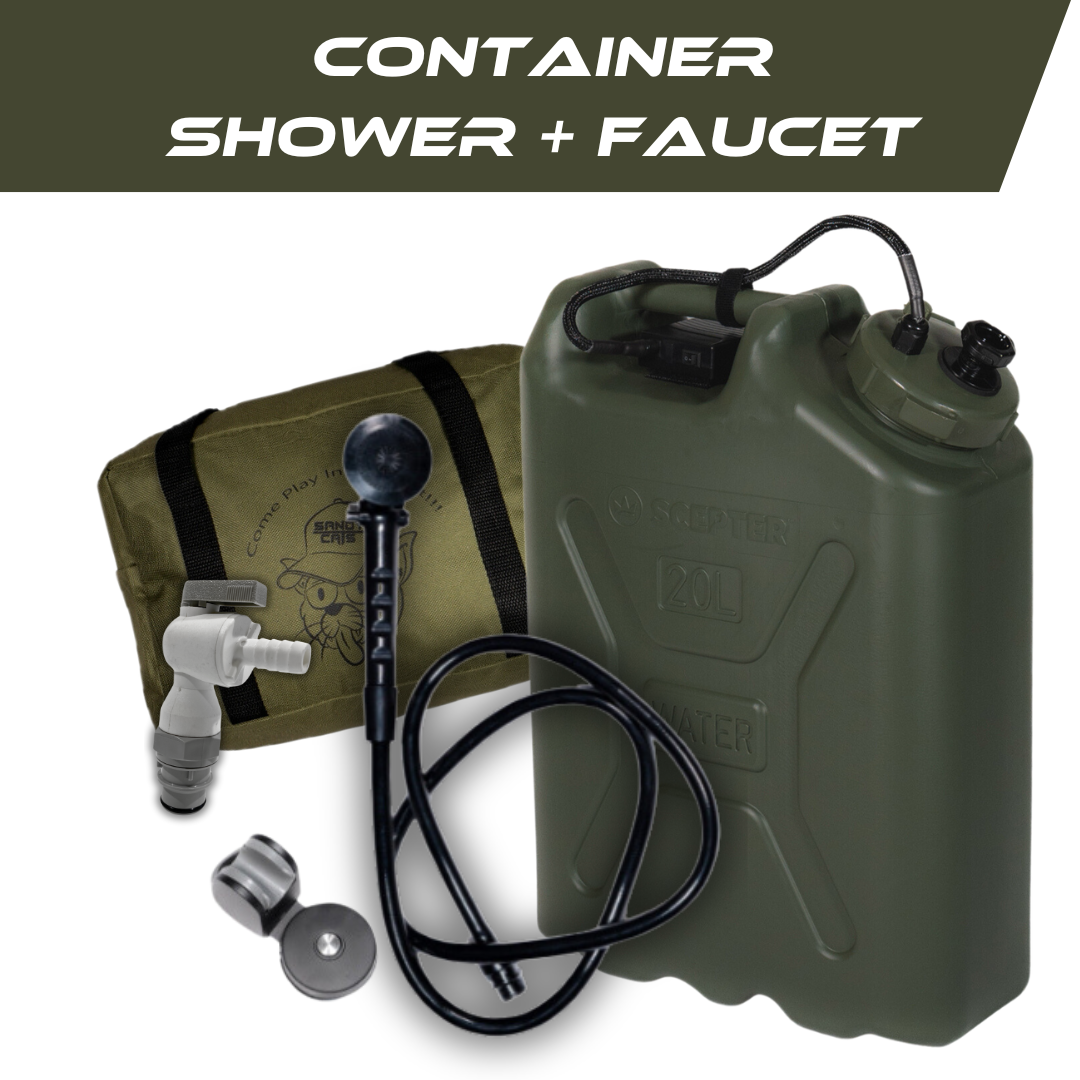 Trailwash Oasis Combo shower and faucet with green container