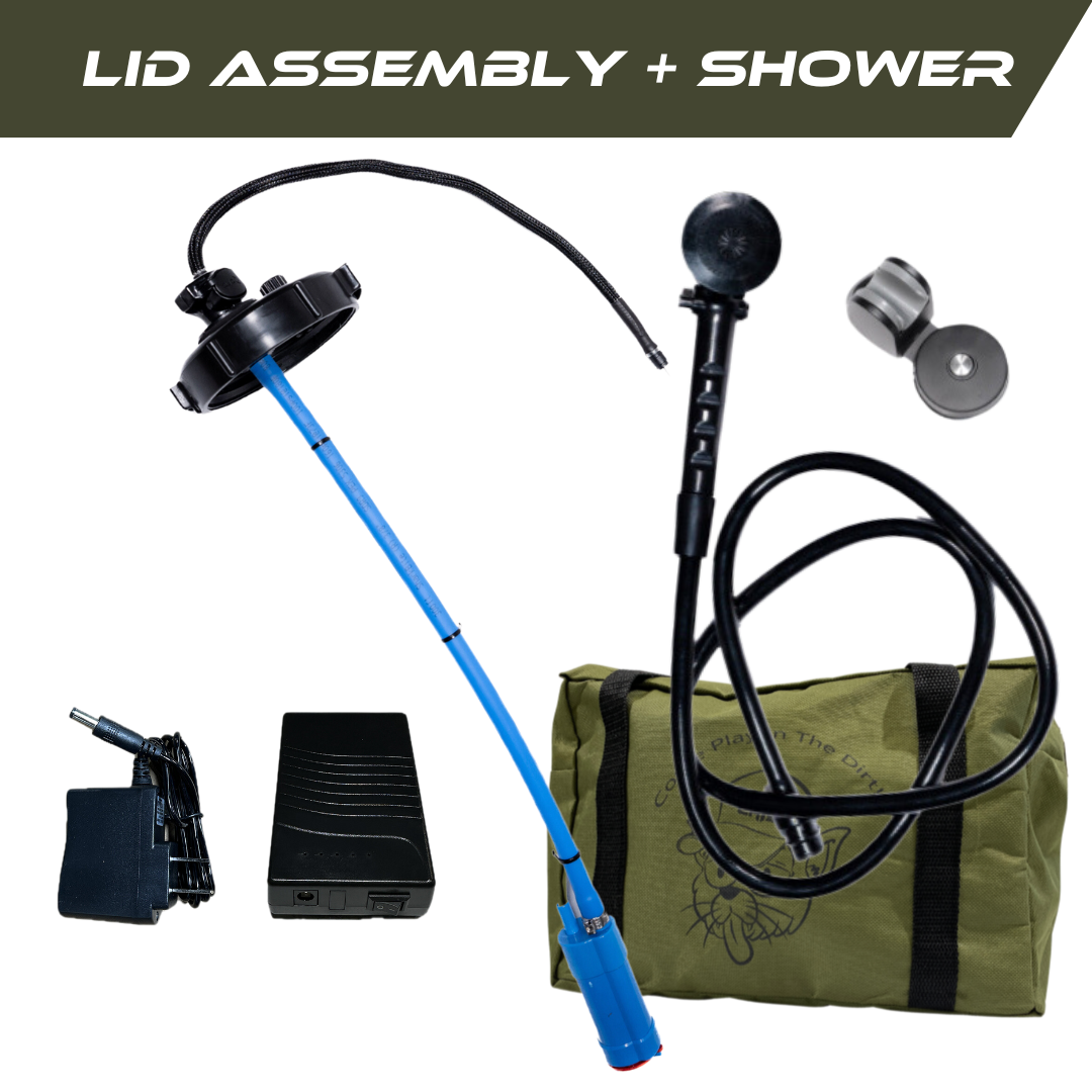 Trailwash Wild Shower portable shower system with black lid assembly