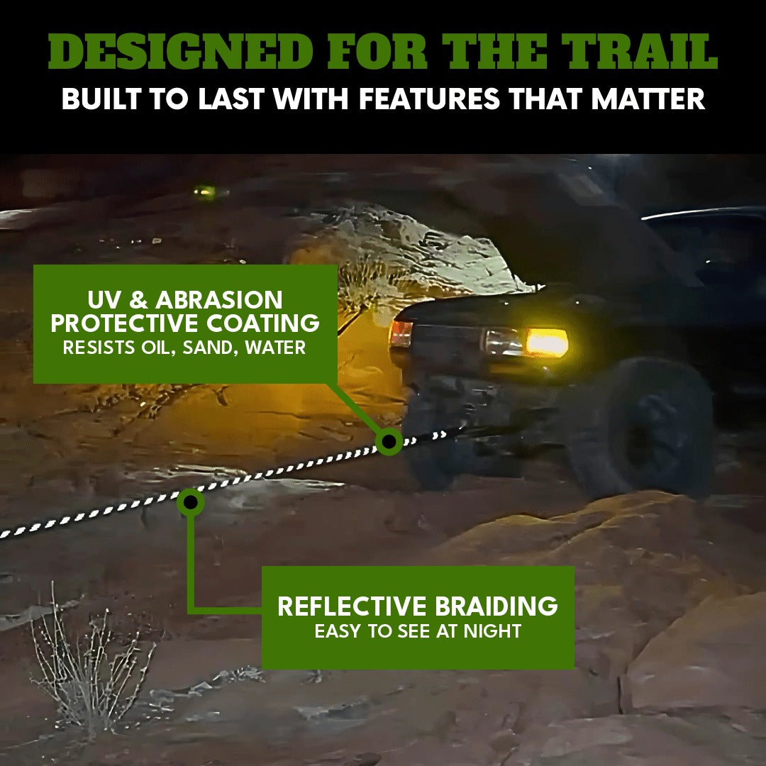 Designed for the Trail: kinetic rope with UV and abrasion protective coating and reflective braiding for night recoveries