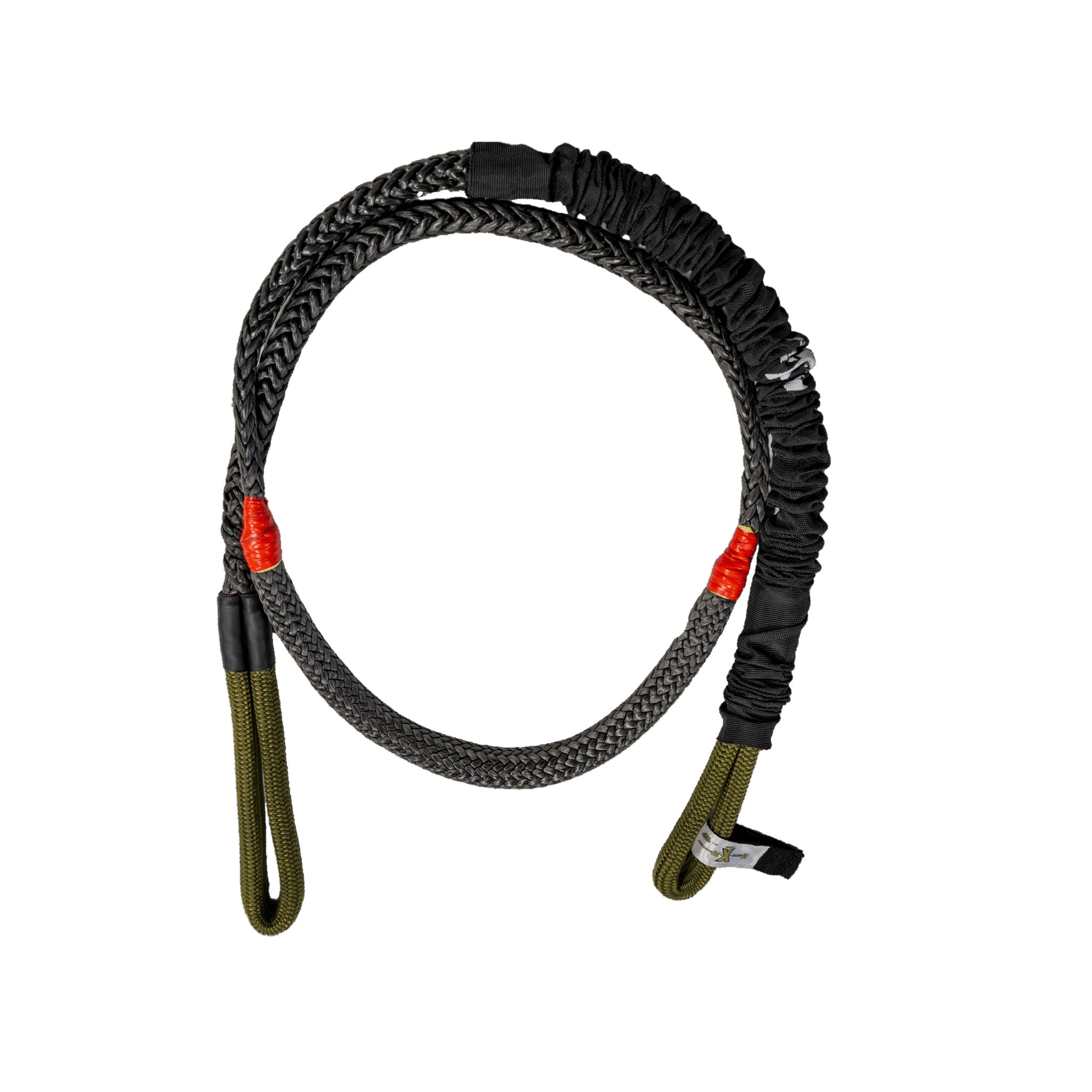 Sandy Cats 8 foot Hero Bridle with the protected black center cover, red markers and olive eyes, on white