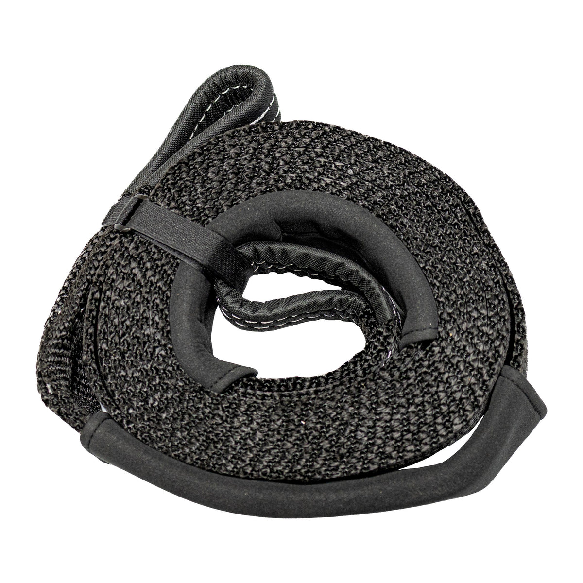 Sandy Cats snatch strap, 3 inch by 20 foot black nylon, coiled