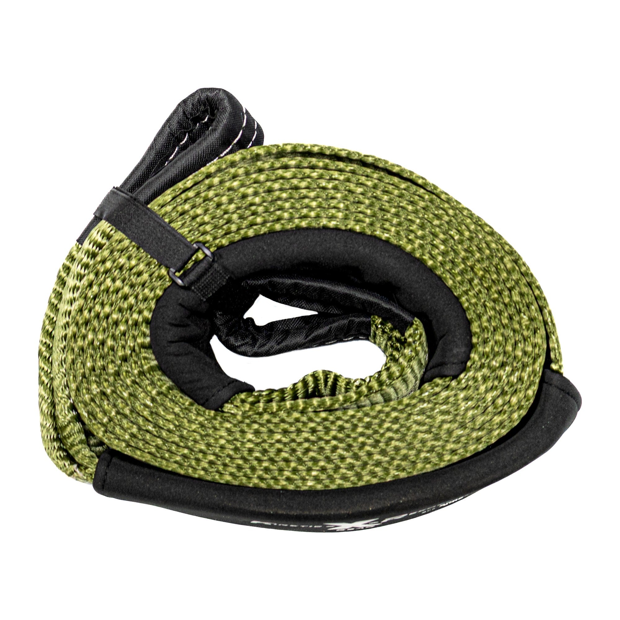 Sandy Cats tow strap, 3 inch by 20 foot green polyester, coiled