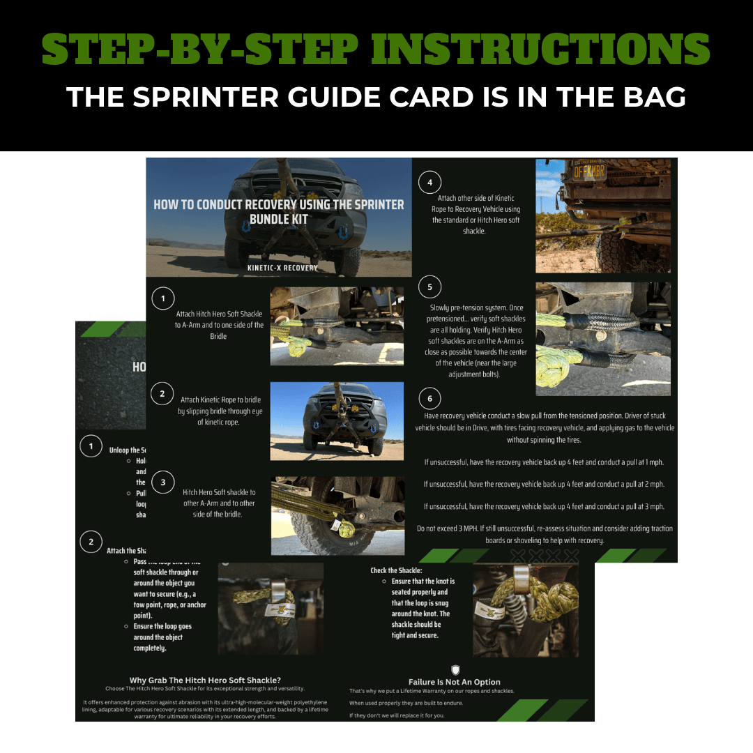 Step-by-step instructions: the laminated Sprinter kit guide card and the rope instruction brochure that ship in the bag