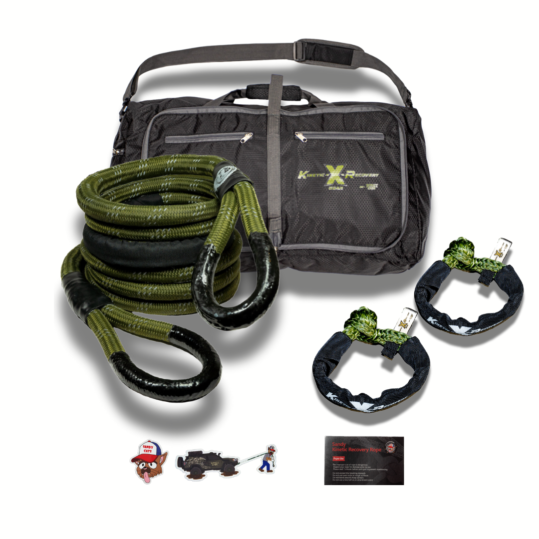 Sandy Cats Kinetic-X Standard Recovery Kit, kinetic recovery rope with soft shackles package