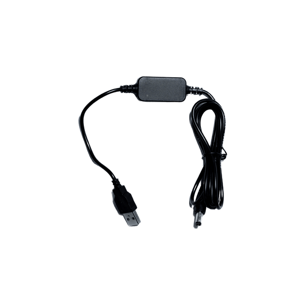 TrailWash waterproof battery charging cable with USB-A and barrel connector, isolated on transparent background