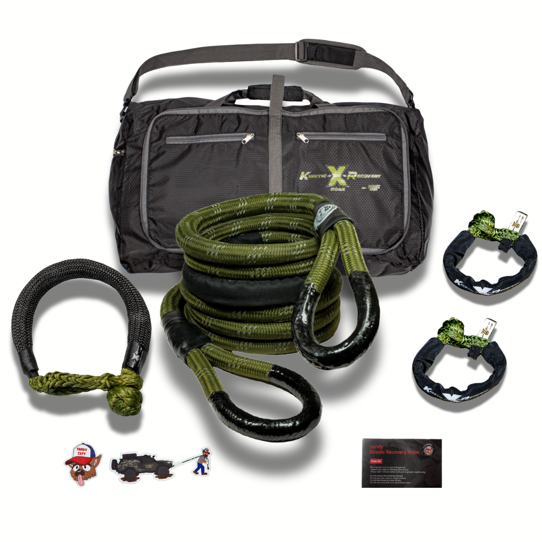 Sandy Cats Kinetic-X Ultimate Recovery Kit, kinetic recovery rope with soft shackles and hitch hero package